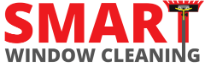 Logo with "SMART WINDOW CLEANING" in bold red and grey text, featuring a window cleaning tool.
