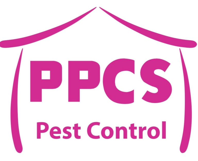 Logo for PPCS Pest Control featuring a pink design with a house outline.